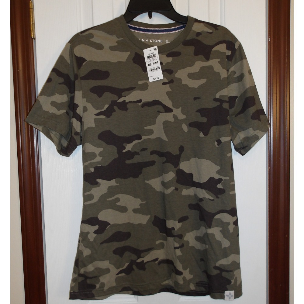 Sun Stone Camouflage T-Shirt Crew Neck Short Sleeve Casual Top, Medium